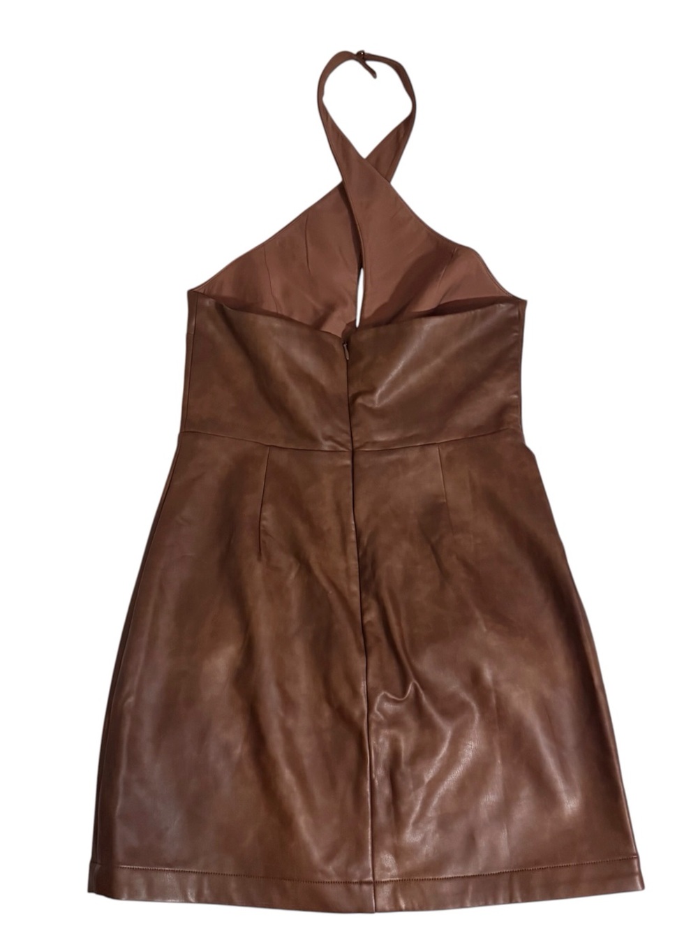 Tularosa Size Small Brown Faux Leather Becca Mini Dress Halter Sleeveless Party - Picture 6 of 8
